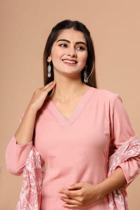 Salmon Pink Handloom Cotton Straight Kurta with Pockets