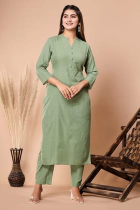 Sage Green Handloom Cotton Straight Kurta with Pockets