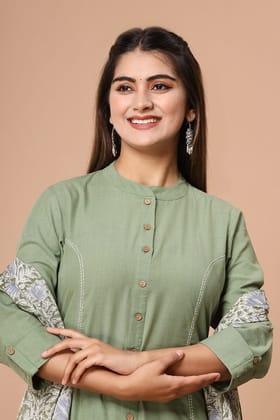 Sage Green Handloom Cotton A-line Kurta with Pockets