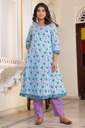 Light Blue  Organic Cotton A-Line Kurta