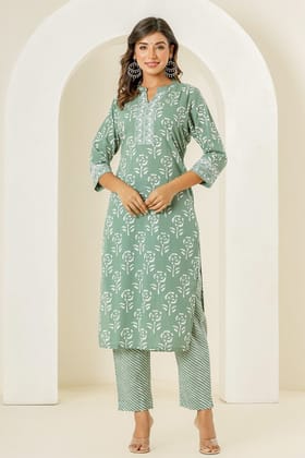 Sage Green Organic Cotton Straight Kurta