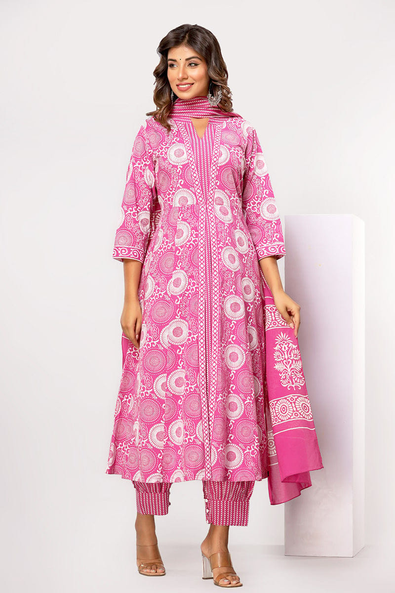 Pink Organic Cotton Anarkali Kurta with Pockets