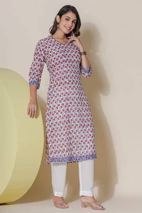 White and Blue Organic Cotton Straight Kurta