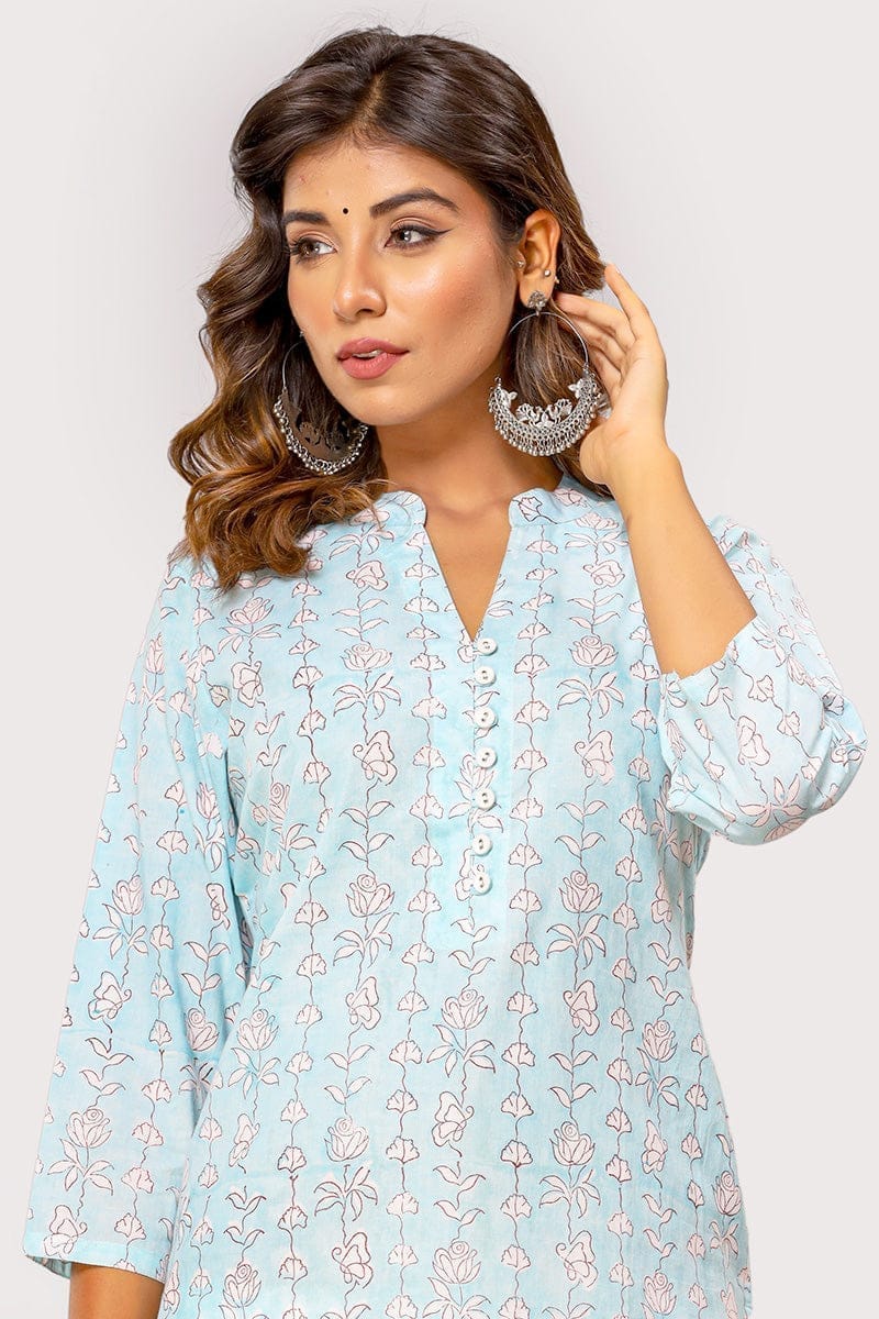 Pastel Blue Organic Cotton Straight Kurta