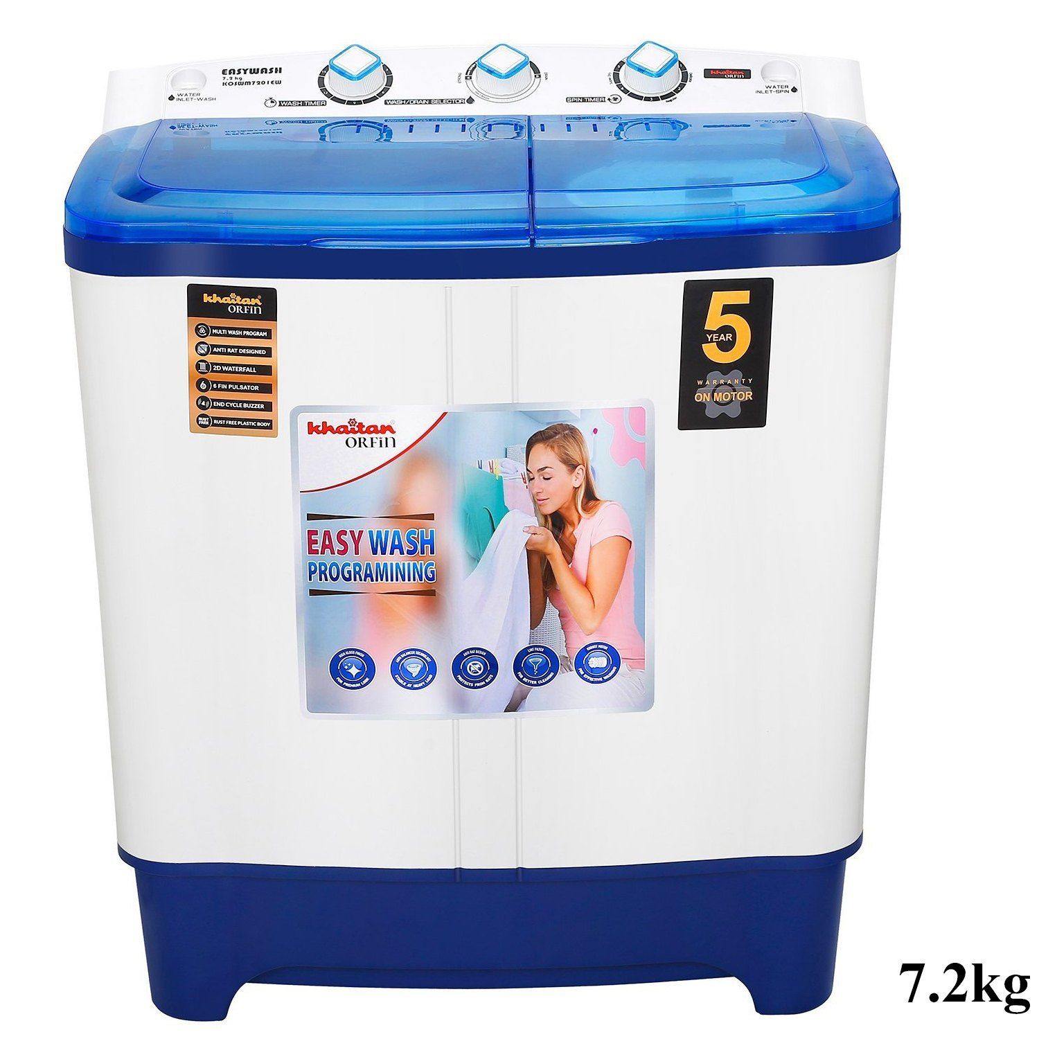 Khaitan Orfin 7.2kg semi automatic washing machines