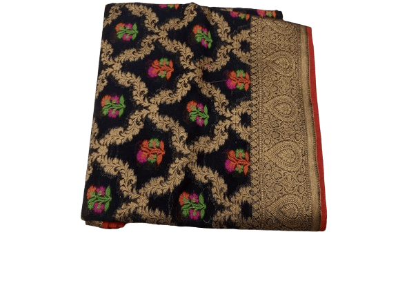 Navy Blue Pure Banarasi Khaddi Georgette Saree - Aura Benaras