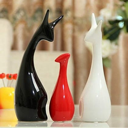 Ceramic Deer Family Trio Black, White and Red Showpiece