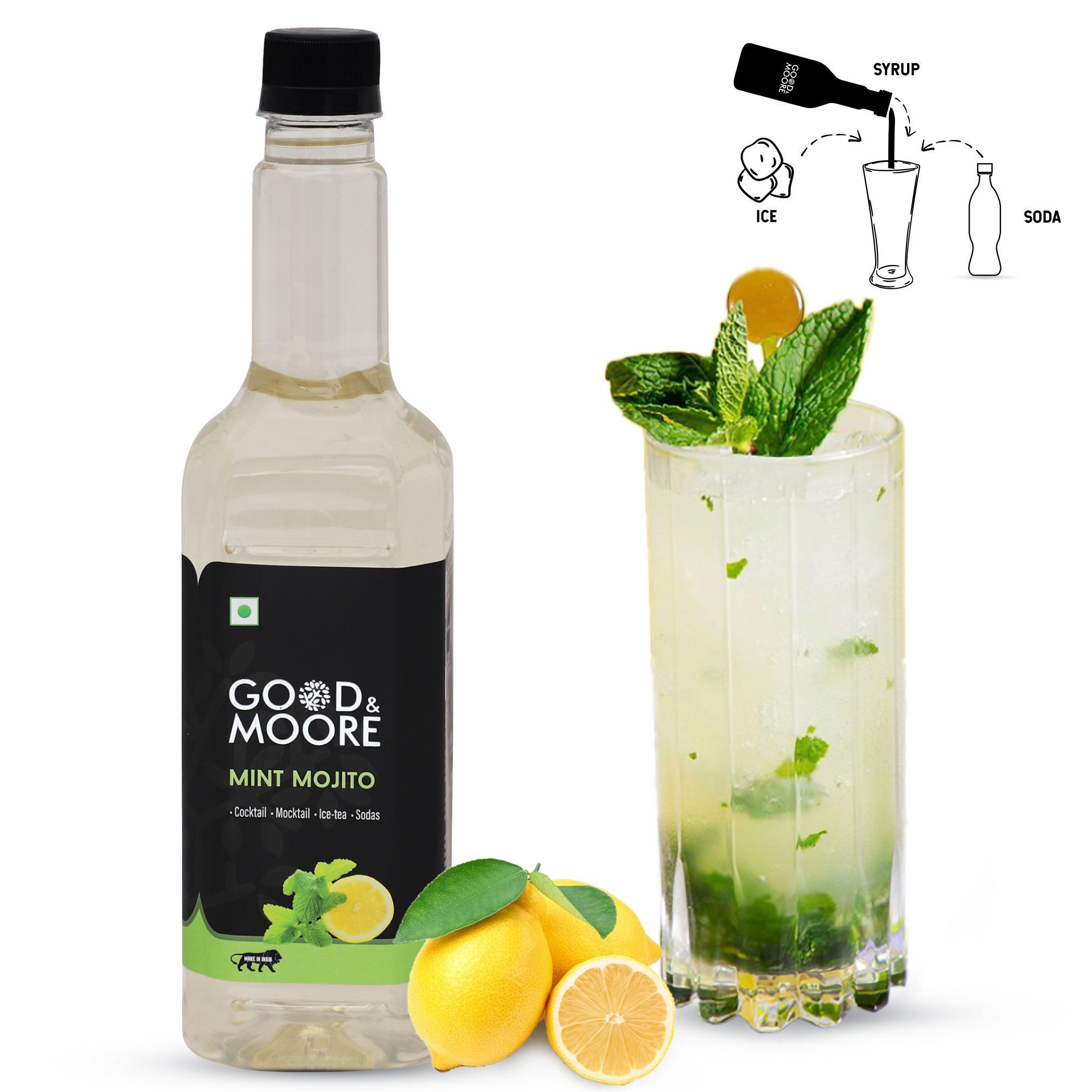 GOOD&MOORE Mint Mojito Syrup | 750ml | For Cocktail, Mocktail, Sodas, Ice-teas and more | Concentrated Syrup