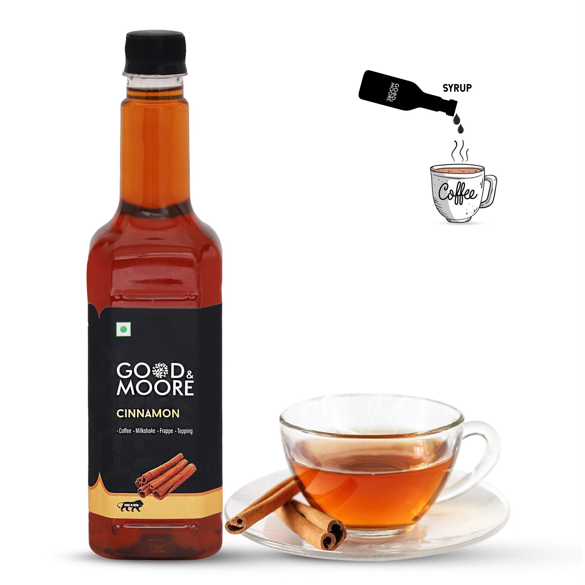 GOOD&MOORE Cinnamon Syrup | 750ml | For Coffee, Milkshake, Frappe, Cold-coffee, Pancakes and more | Concentrated Syrup