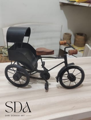 Antique Wood and Wrought Iron Mini Rickshaw | Showpiece for Living Room | Toy Gifts Showcase Display Home Desktop Decor | Showpiece for Living Room