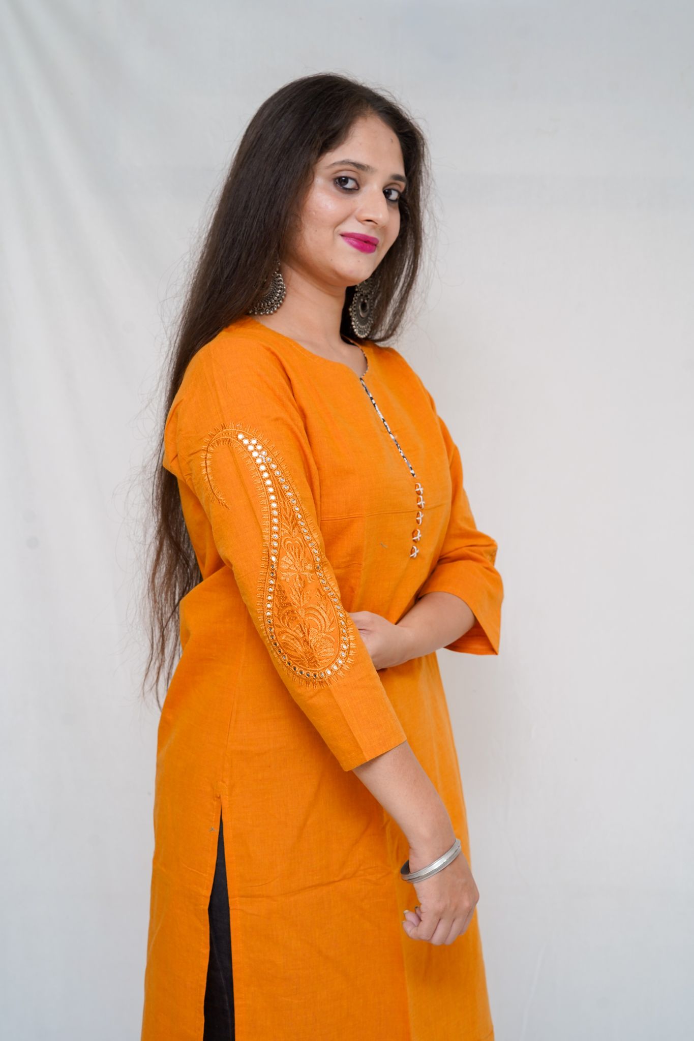 Pure cotton Mustard color straight kurti