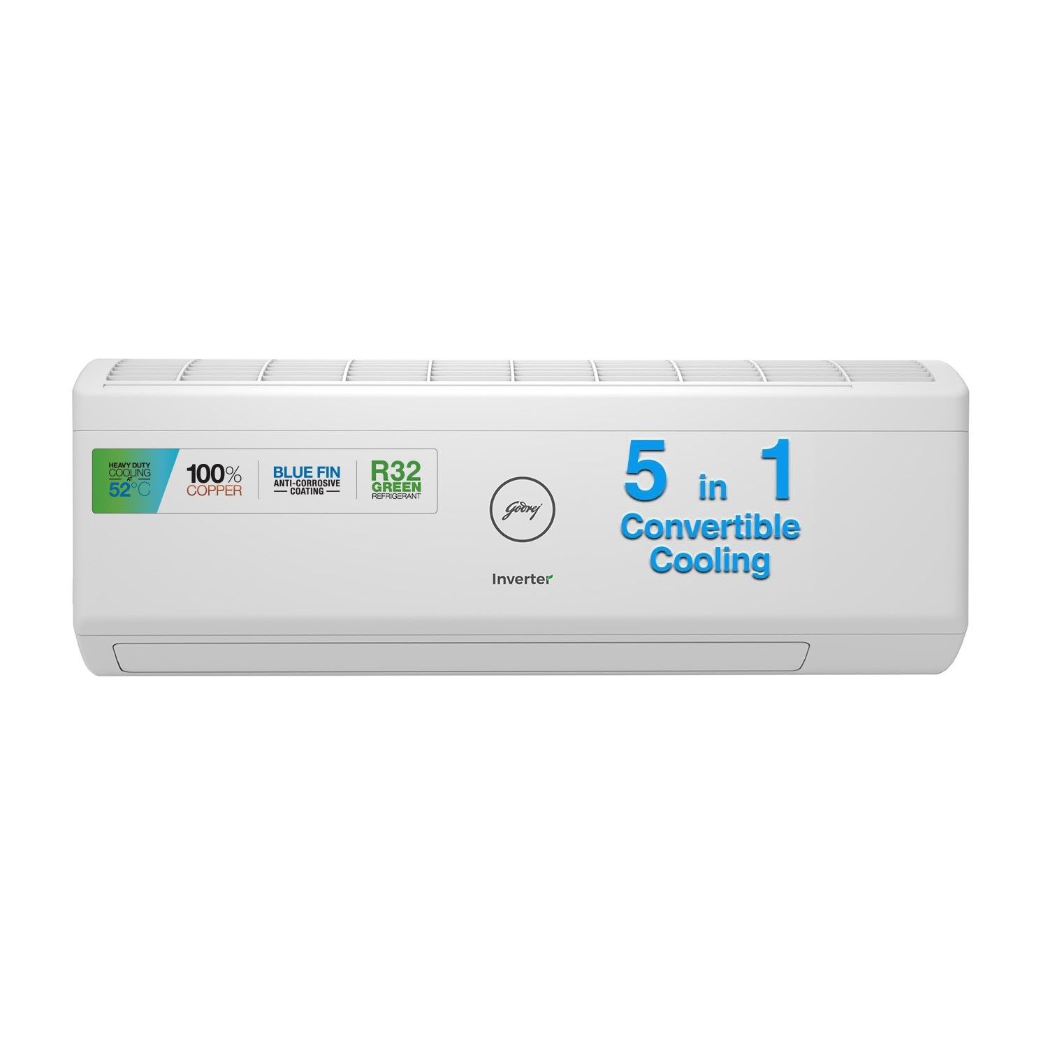 Godrej 1.7 Ton 3 Star, 5-In-1 Convertible Cooling Technology, Inverter, Heavy Duty Cooling at 52 °C, Split AC (AC 1.7T SIC 20ITC3-WWA, White)