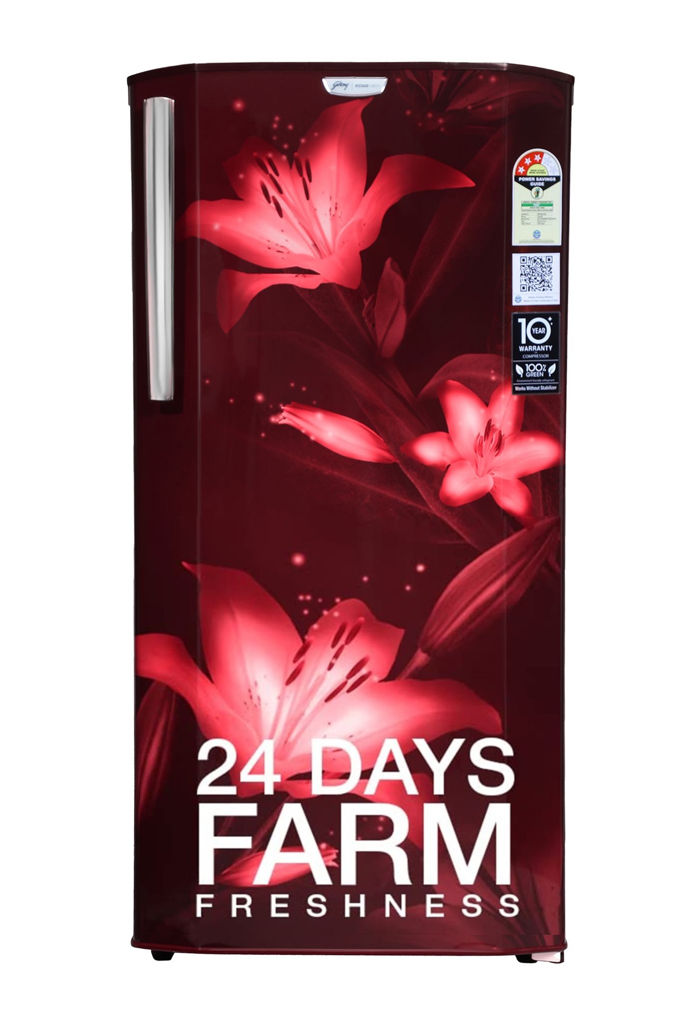 Godrej 180 L 3 Star Turbo Cooling Technology, With 24 Days Farm Freshness Direct Cool Single Door Refrigerator (RD EDGENEO 207C THF BH WN, Blush Wine)