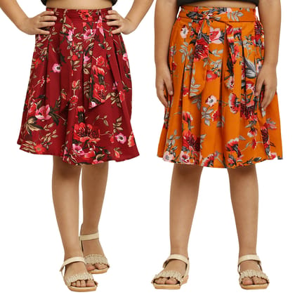 Cute Fancy Kids Pair Skirt Brown & Musted For Girls.