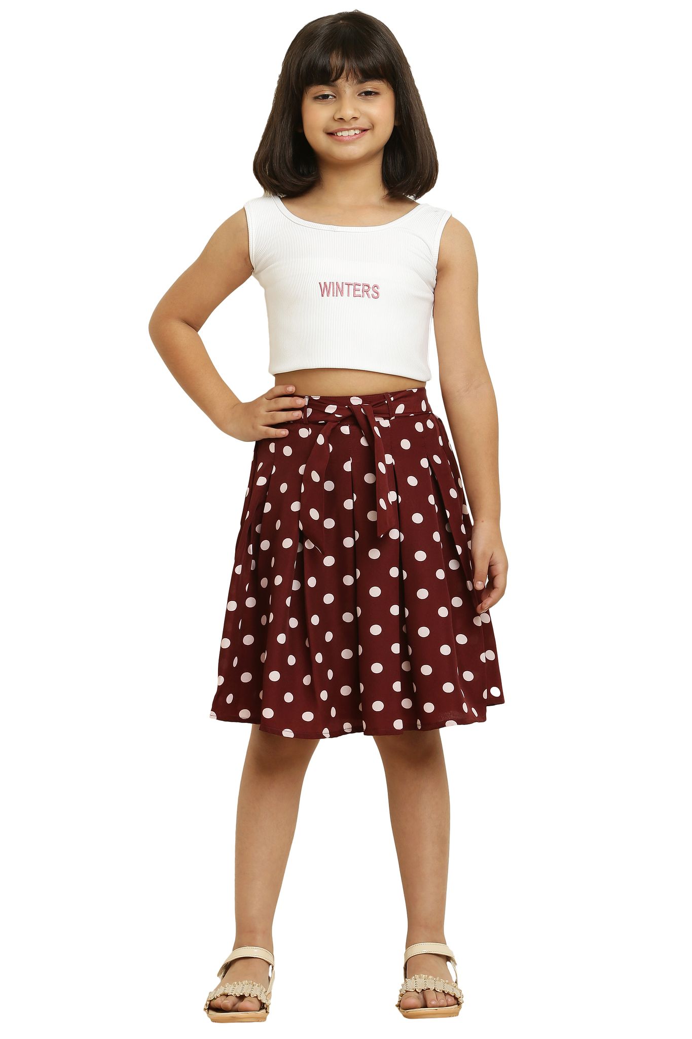 Cute Fancy Skirt Brown Dot For  Girls.