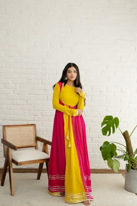 Mustard georgette Gota Patti Dress