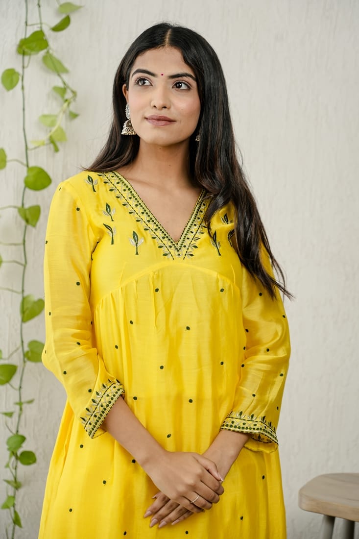 Yellow Chanderi Silk Suit Set