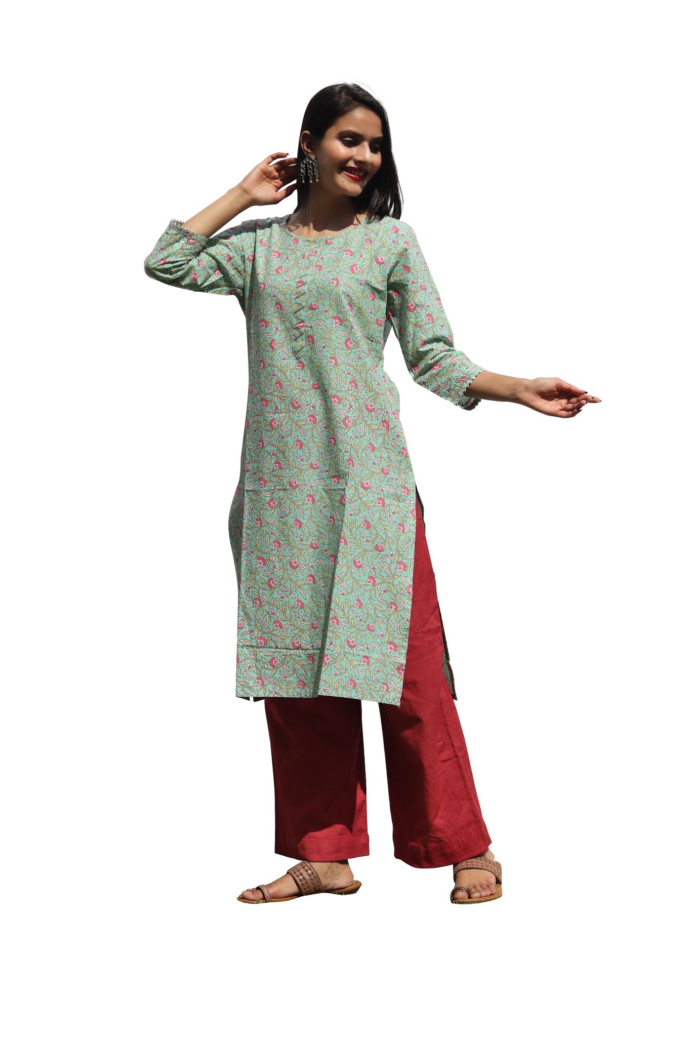 Sage Green Floral Printed Kurta