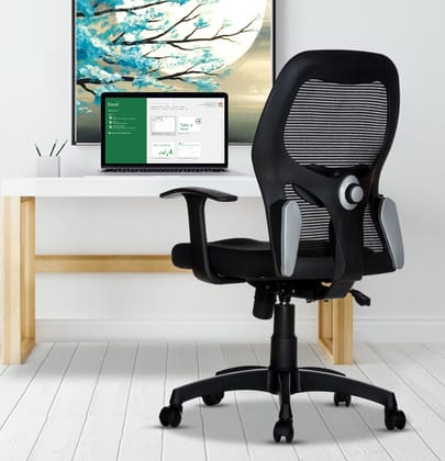 TEAL® Cosmos MB Mid Back Ergonomic Office Chair with Advanced Synchro Tilt Mechanism, Comfort Seat and Mesh Back, Adjustable Height, Lumbar Support and Heavy Duty Nylon Base (Black)