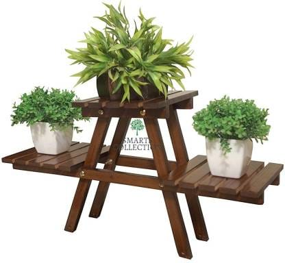 Smarts collection Wooden Plant Stand for Balcony Living Room Indoor Outdoor Plant Stand Foldable Display Rack Storage Rack for Patio Garden Yard (3 Tier, Brown) Solid Wood Side Table  (Finish Color - brown, Pre-assembled)