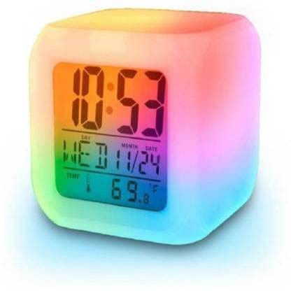 Plastic Smart Automatic 7 Colour Changing LED Digital Alarm Clock with Date, Time -Multicolor