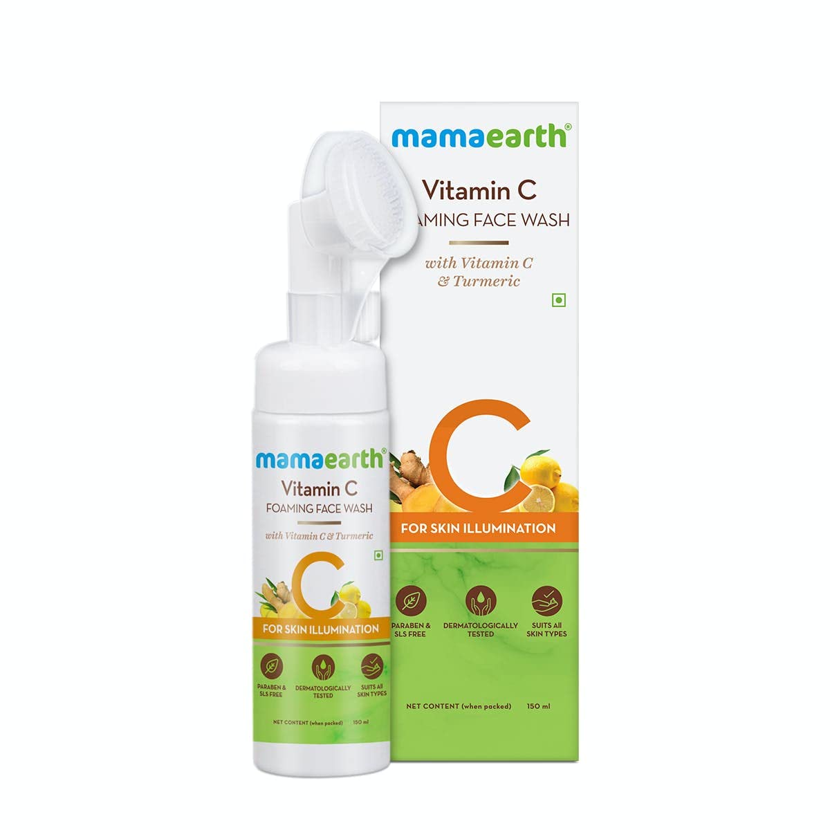 Mamaearth Vitamin C Face Wash with Foaming Silicone Cleanser Brush Powered by Vitamin C & Turmeric - 150ml