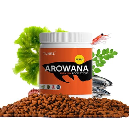 Tunai Arowana Fish Food Sticks |80g| for Adult Arowana, 40% Protein with The Benefits of Moringa, BSF Larvae, Squid Liver and Shrimp, Boost Growth and Vibrant Colors