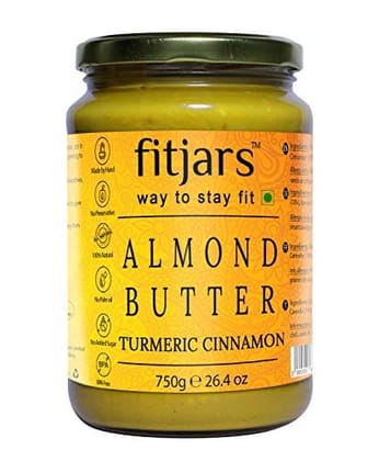 FITJARS Stone Ground Keto Vegan All Natural Gourmet Turmeric Cinnamon Almond Butter- (Almonds,Turmeric,Cinnamon) , 750 gm