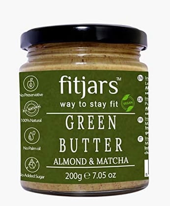 FITJARS Almond Butter with Motcha , 200 g nut butters,Stone grounded