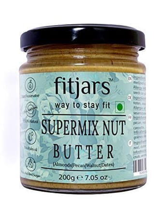 FITJARS Super Mix Nut Butter (Almonds, Pecans, Walnuts, Medjoul Dates),)-200 ge (No Added Sugar, Vegan, High Protein, Keto)