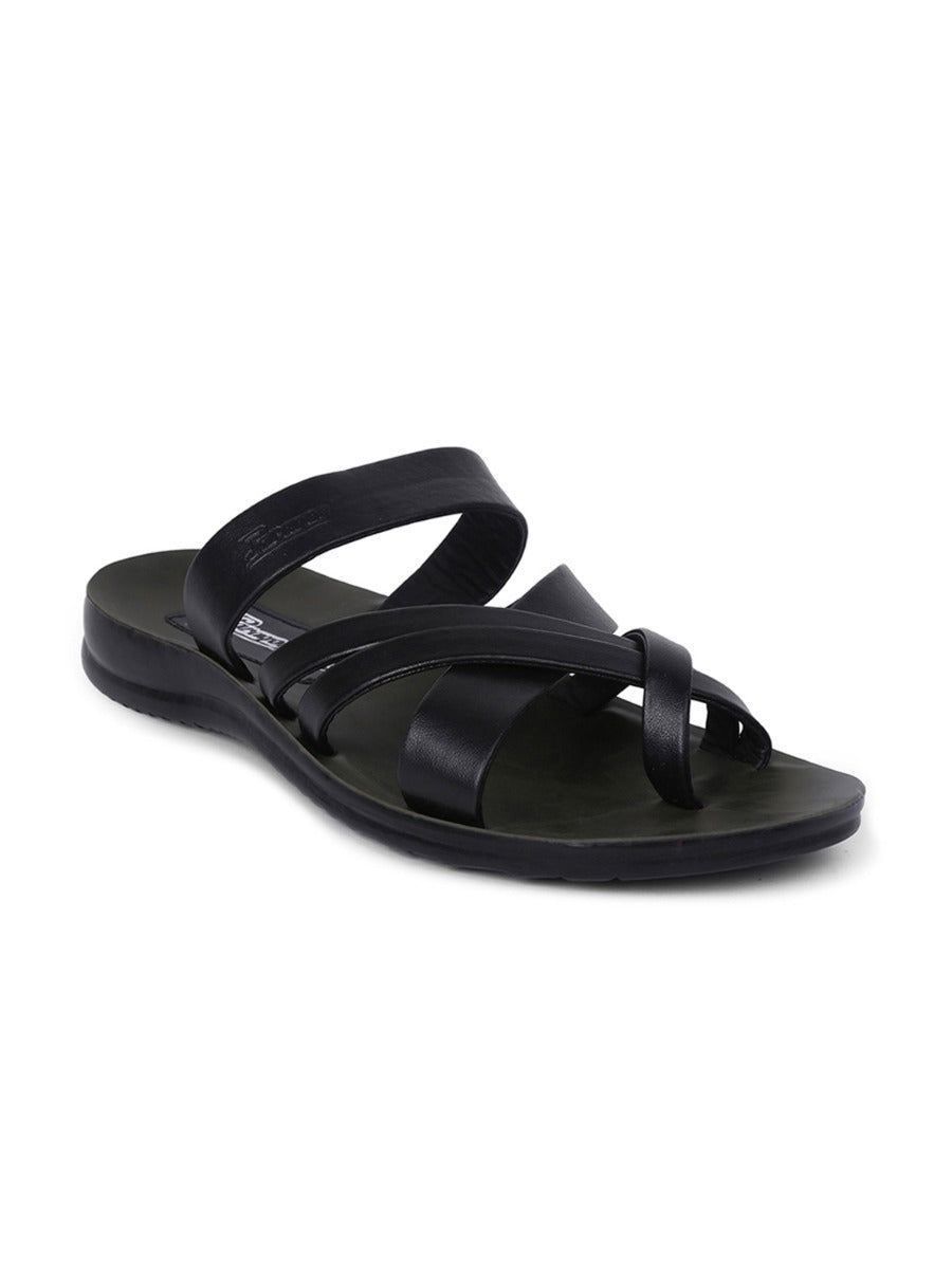 Men's Black Open Toe Rexine Flip Flops