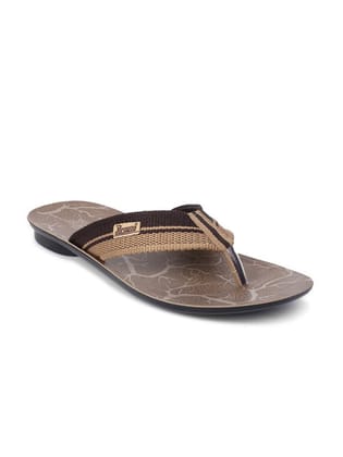 Men's Brown Beige Rexine Flip Flops