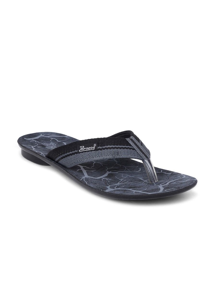 Men's Black Grey Rexine Flip Flops