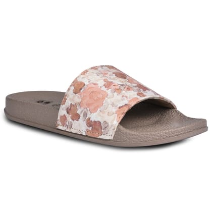 Paragon Cushion Comfort Tan Floral Slides for Women