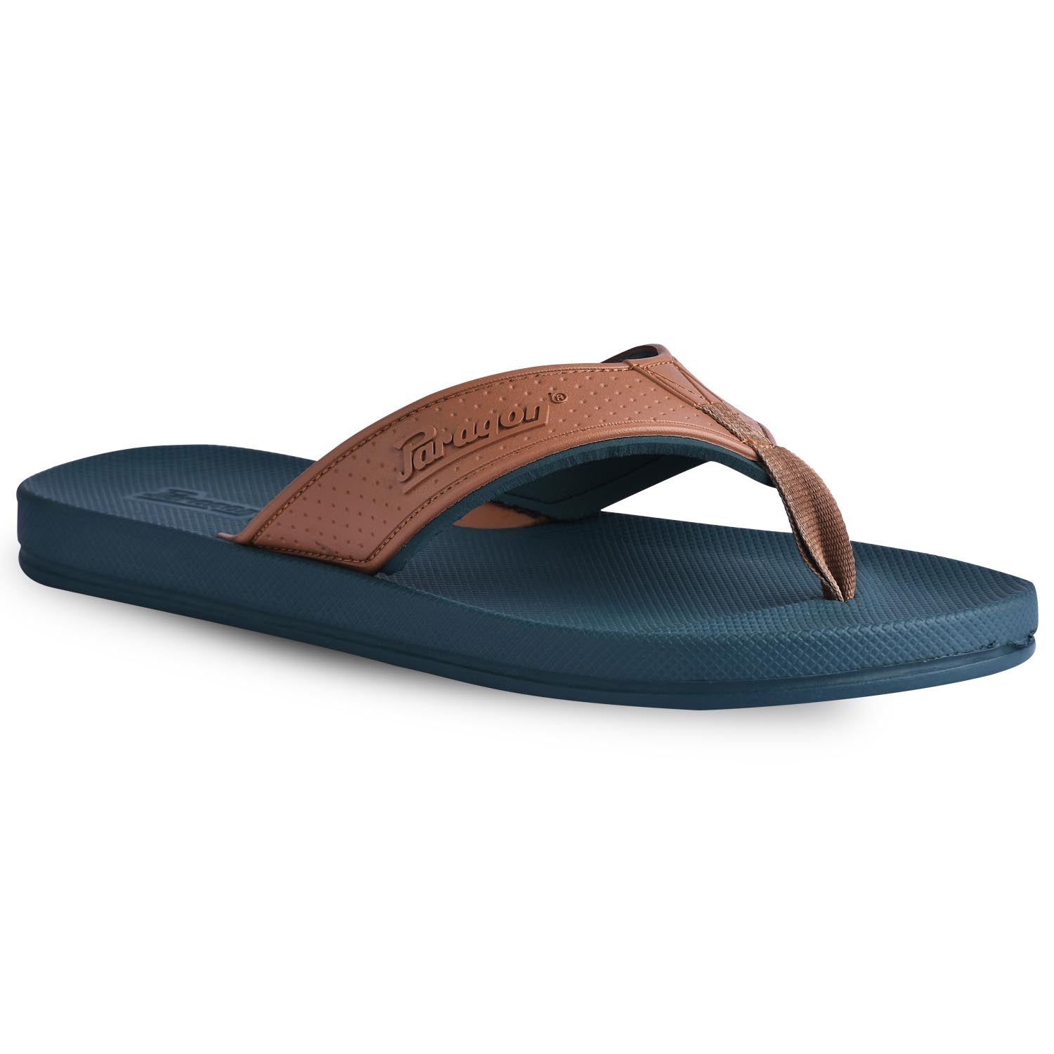 Paragon Bluish Grey & Tan Everyday Flip Flops for Men