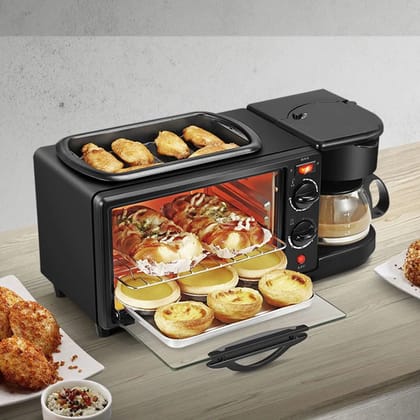 URBAN CREW 3 IN 1 BREAKFAST MAKER PORTABLE TOASTER OVEN, GRILL PAN & COFFEE MAKER FULL BREAKFAST READY AT ONE GO