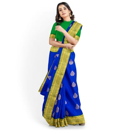 Blue with Green Color Korvai Saree Has Contrast Pallu and Border with Unstitched Blouse