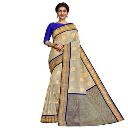 Beige Color Korvai Saree Has Contrast Pallu and Border with Unstitched Blouse