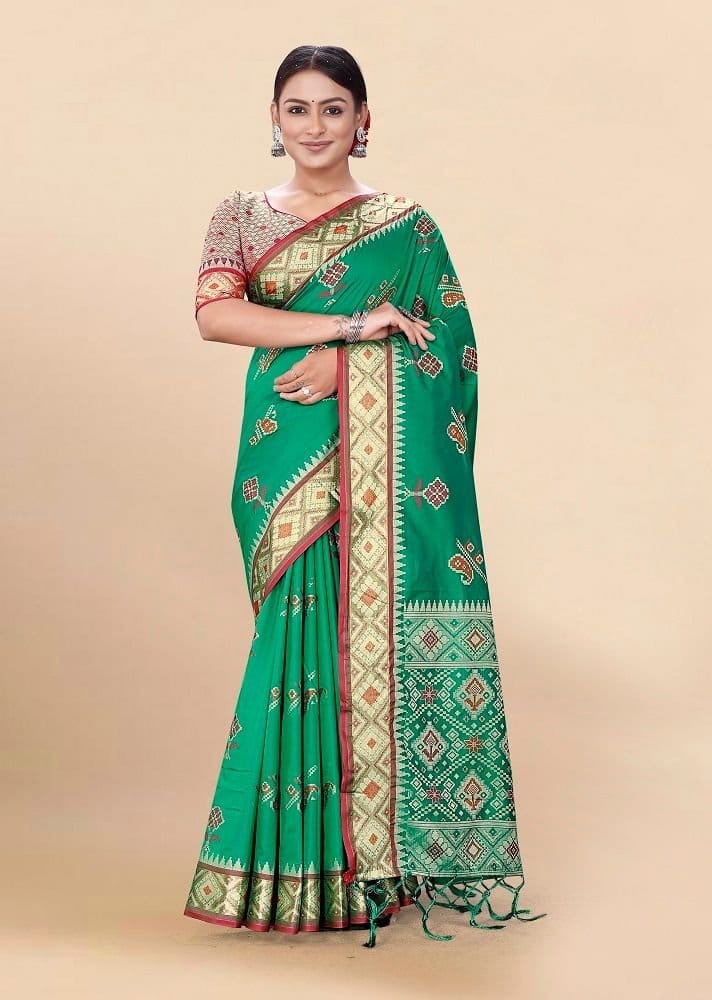 Woven Art Silk Saree in Teal Green