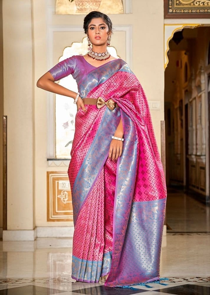 Pink Woven Art Silk Saree & Blouse 6039SR04