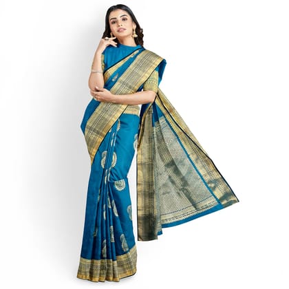 Blue Color Big Mango Butta Saree with Unstitched Blouse