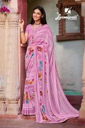 Laxmipati Lavender Floral Print Color GeorgetteSaree With Fancy Border And Fancy Blouse Piece