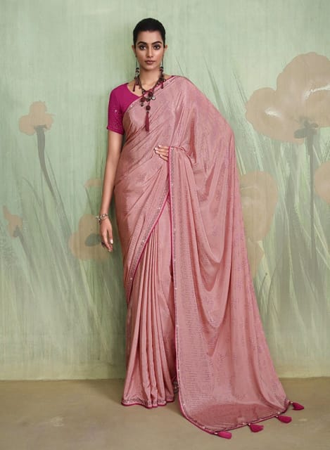 Decent Casual Wear Peach Satin Silk Base Designer Saree With Phantom Silk  Blouse – Kaleendi