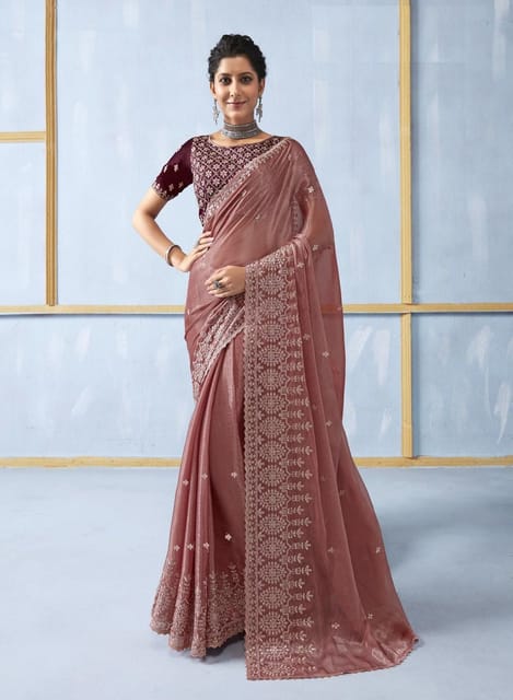 Buy Stylish Peach Chiffon Sarees Collection At Best Prices Online