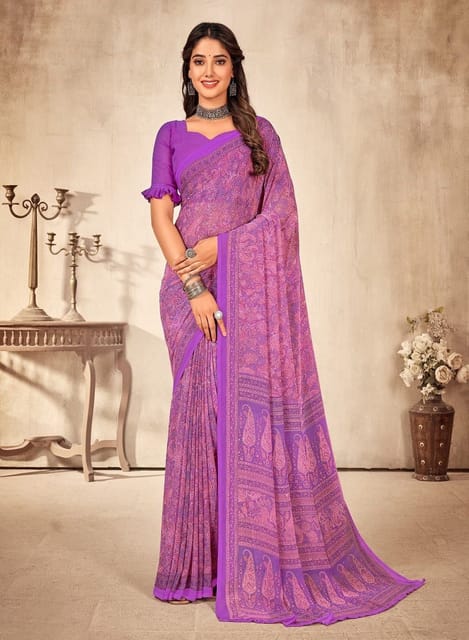 Languid Lavender Georgette Saree With Lucknowi Embroidery | Singhania's