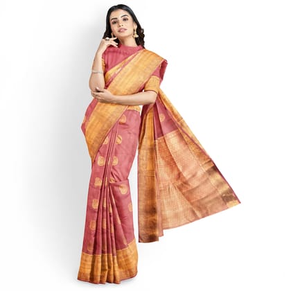 Dark Peach Color Beautiful Mango Butta Saree with Unstitched Blouse