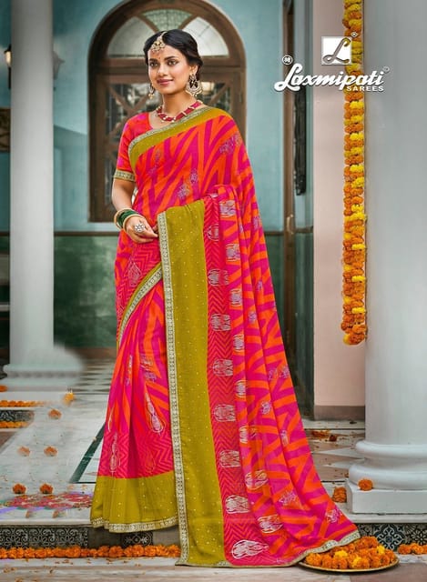 Laxmipati Bandhej 7826 Yellow Silk Chiffon Saree – Sanskar Sarees