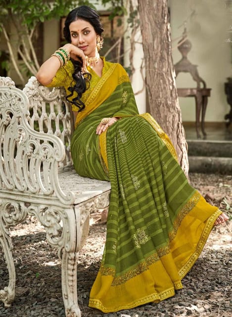 Laxmipati Janki 8346 Chiffon Olive Green Saree – Laxmipati Sarees | Sale