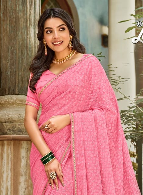 Saroj Lavanya Georgette Brasso Swarovski Border Sarees