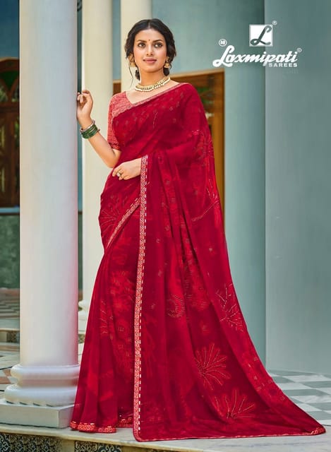 Laxmipati Georgette Red saree – Vpnam